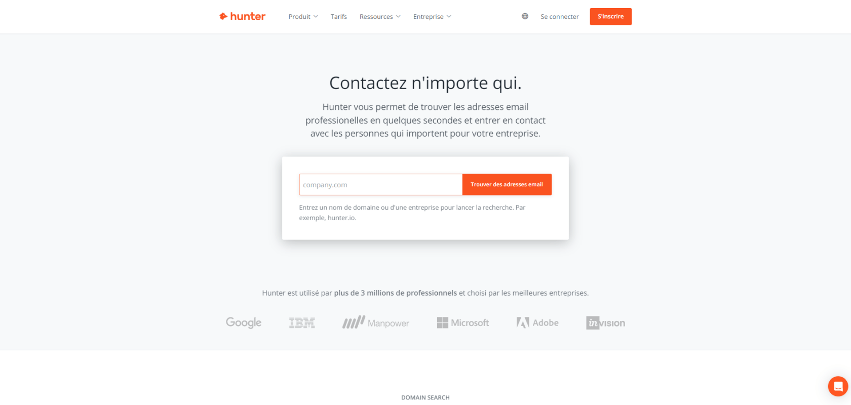 Page "Email Finder" de Huntio.io