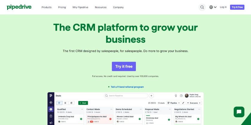 Pipedrive homepage