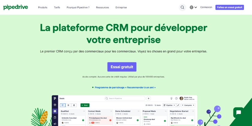 Page d'accueil Pipedrive