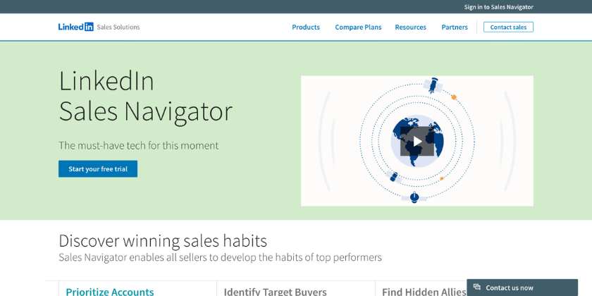 LinkedIn Sales Navigator page d'accueil