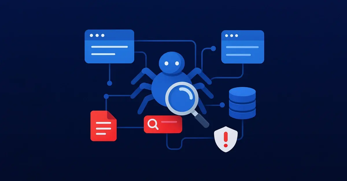robotic spider collecting data from connected servers as a symbol of web scraping